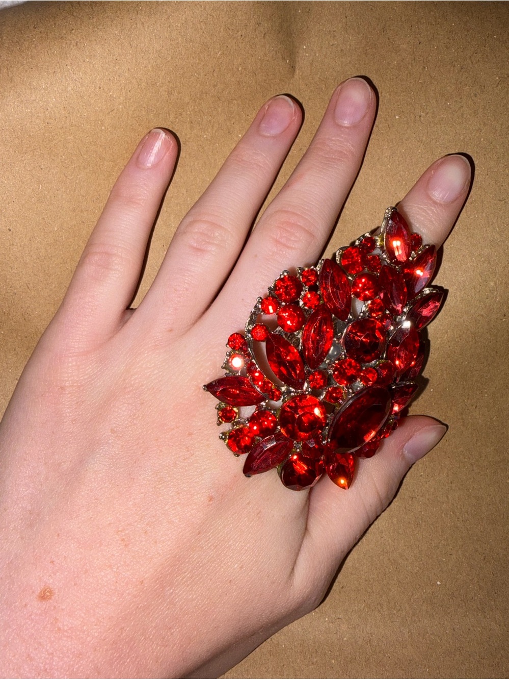 Red Crystal Cocktail Cluster Ring - Unbranded